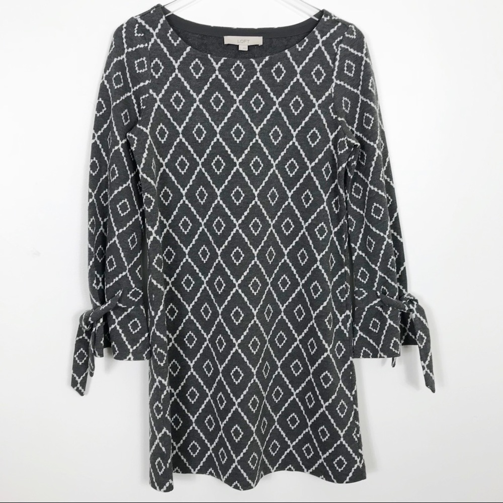 Loft Gray White Geometric Shift  Dress Sz S